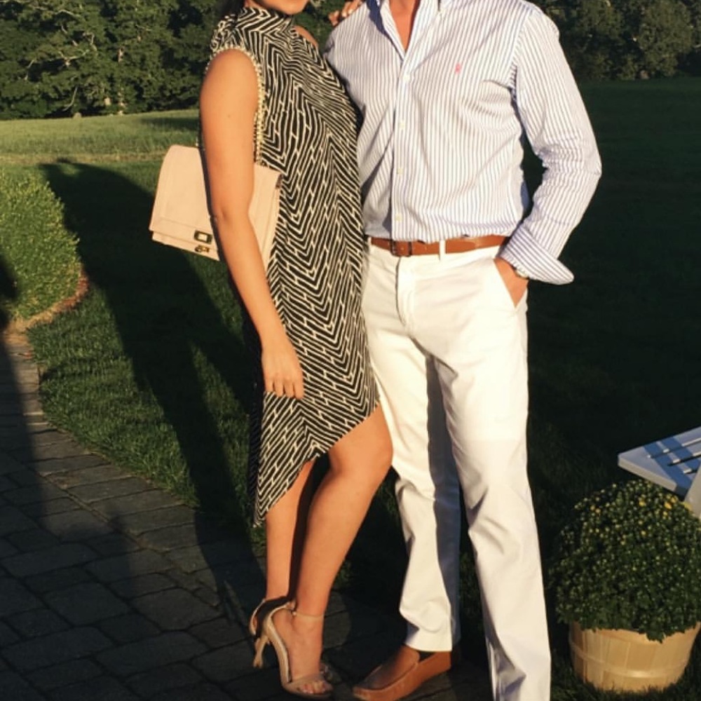 Striped high neck high-low dress